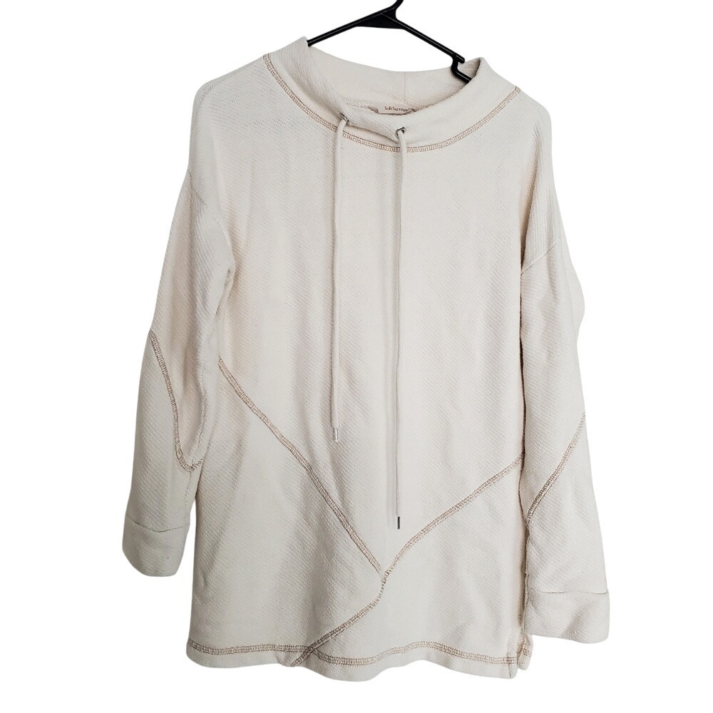 Soft Surroundings Cream Textured Cotton Funnel Neck Tunic Top Medium Petite - Picture 1 of 4